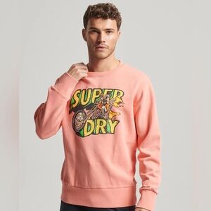 Superdry Moto Motorcyle Retro Graphic Sweatshirt Orange Crewneck Size Small